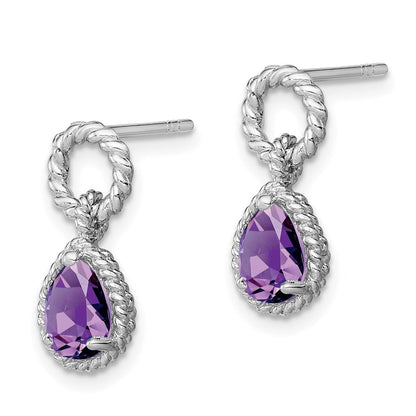 Sterlingsilber Rhodiniert Amethyst Tropfen Gedreht Ohrringe