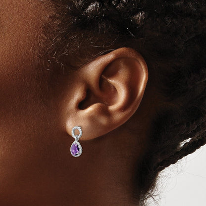 Sterlingsilber Rhodiniert Amethyst Tropfen Gedreht Ohrringe