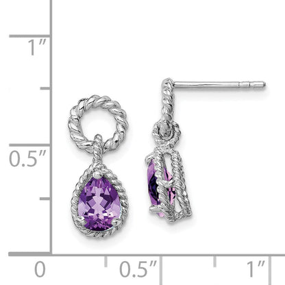 Sterlingsilber Rhodiniert Amethyst Tropfen Gedreht Ohrringe