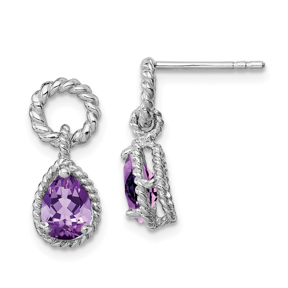 Sterlingsilber Rhodiniert Amethyst Tropfen Gedreht Ohrringe