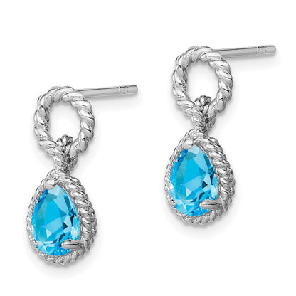 Sterlingsilber Rhodiniert Blautopas Tropfen Gedreht Ohrstecker