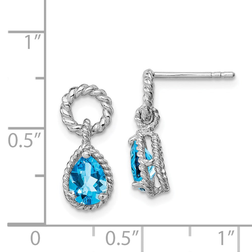 Sterlingsilber Rhodiniert Blautopas Tropfen Gedreht Ohrstecker