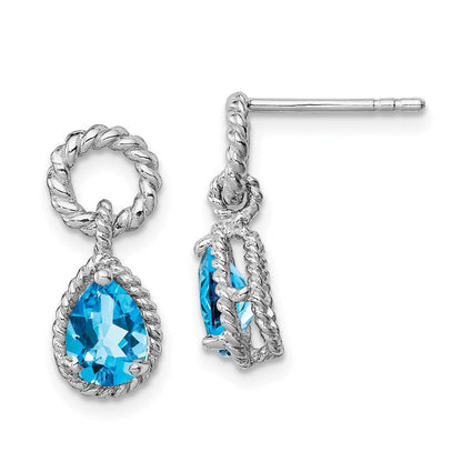 Sterlingsilber Rhodiniert Blautopas Tropfen Gedreht Ohrstecker