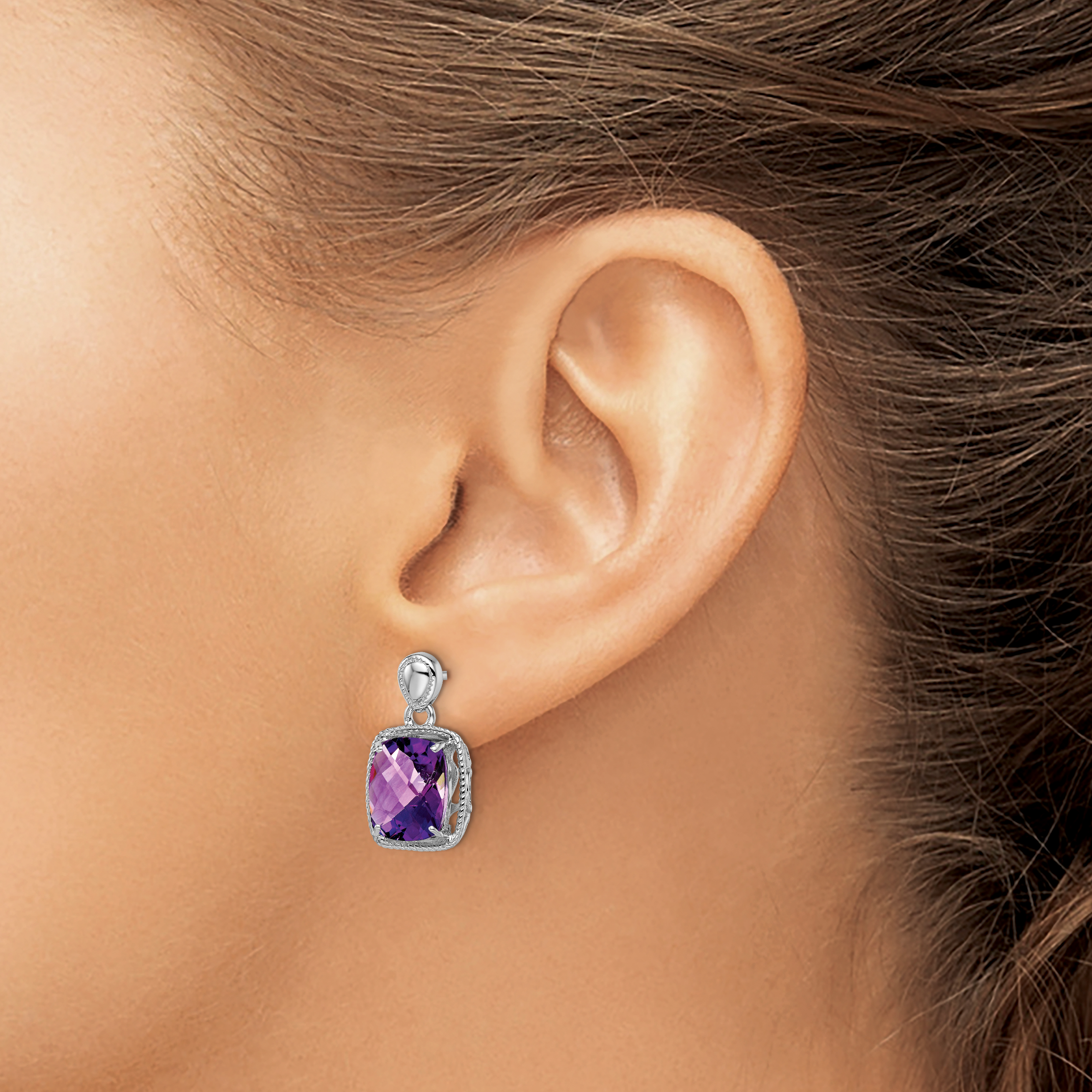 Sterlingsilber Rhodiniert Amethyst Ohrringe