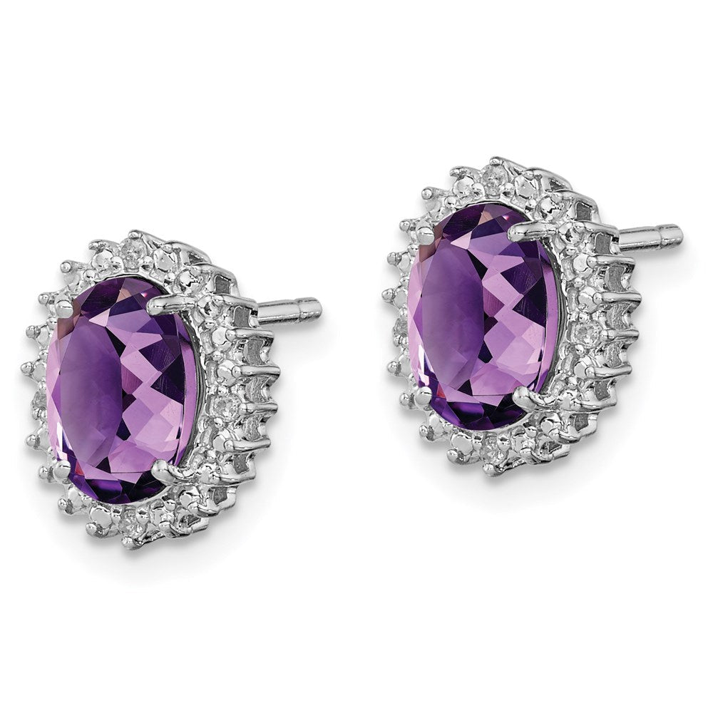 Sterlingsilber Rhodiniert Amethyst und Diamant Ohrringe