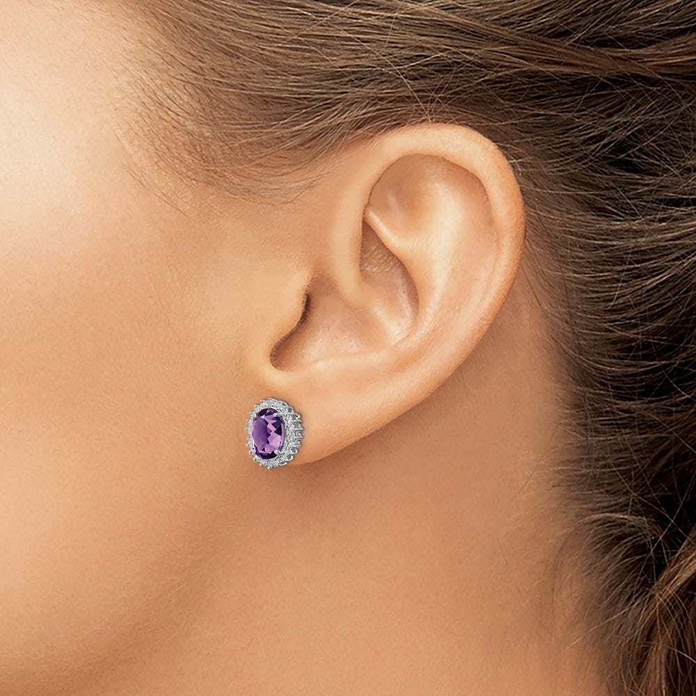 Sterlingsilber Rhodiniert Amethyst und Diamant Ohrringe