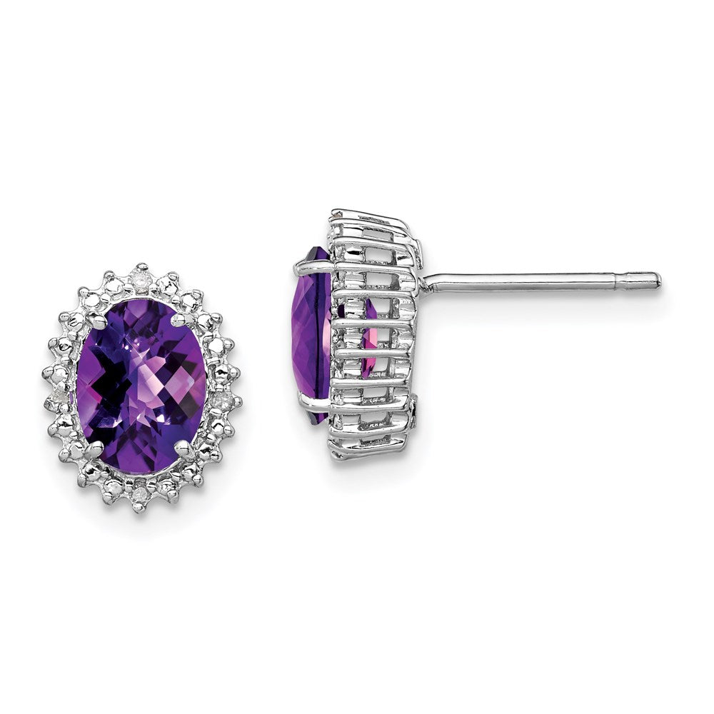 Sterlingsilber Rhodiniert Amethyst und Diamant Ohrringe