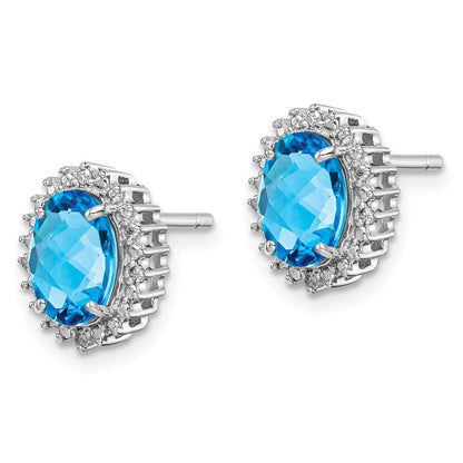 Sterlingsilber Rhodiniert Blautopas und Diamant Ohrringe
