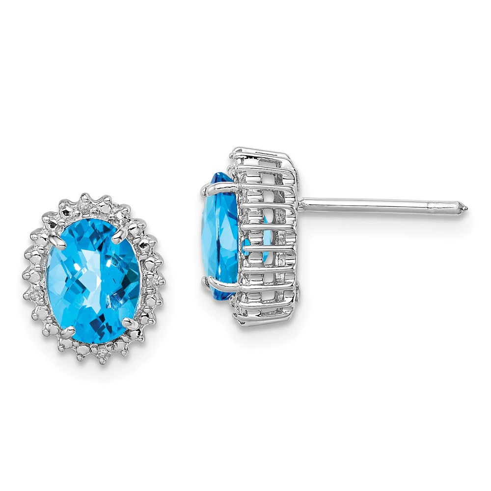 Sterlingsilber Rhodiniert Blautopas und Diamant Ohrringe