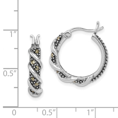Sterlingsilber Rhodiniert Antikisiert Wirbel Creole Markasit Ohrringe