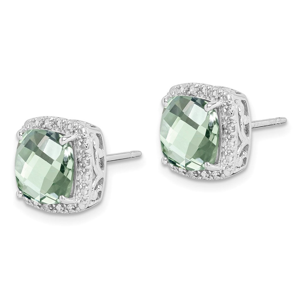 Sterlingsilber Rhodiniert Grün Quarz und Diamant Ohrringe