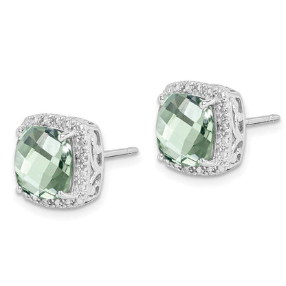 Sterlingsilber Rhodiniert Grün Quarz und Diamant Ohrringe