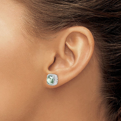 Sterlingsilber Rhodiniert Grün Quarz und Diamant Ohrringe