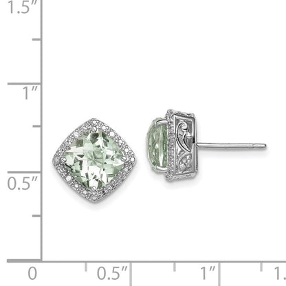 Sterlingsilber Rhodiniert Grün Quarz und Diamant Ohrringe