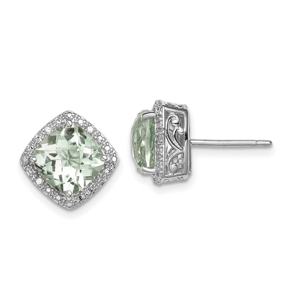Sterlingsilber Rhodiniert Grün Quarz und Diamant Ohrringe