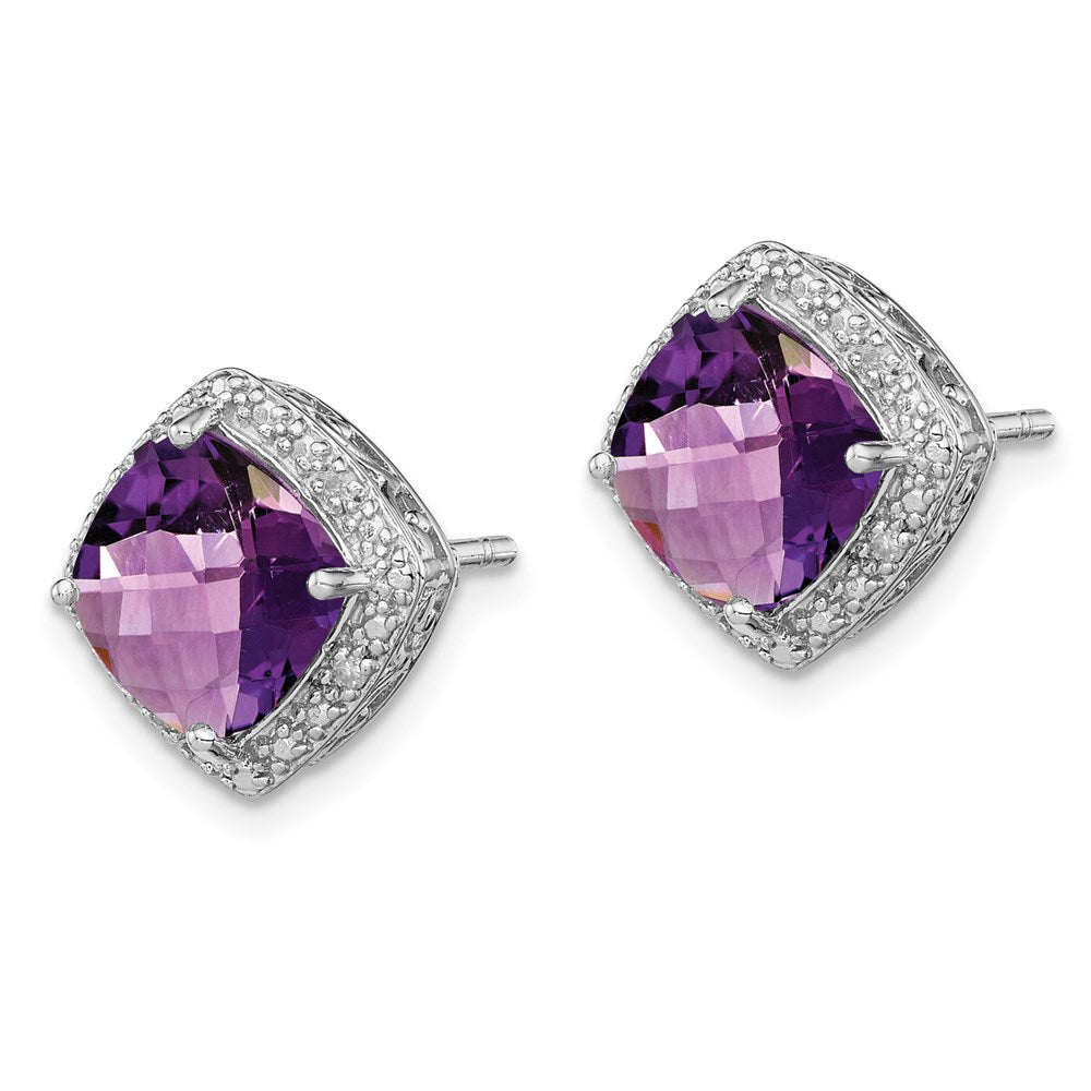 Sterlingsilber Rhodiniert Amethyst und Diamant Ohrringe