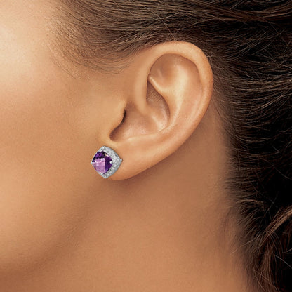 Sterlingsilber Rhodiniert Amethyst und Diamant Ohrringe