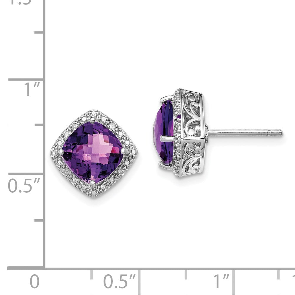 Sterlingsilber Rhodiniert Amethyst und Diamant Ohrringe