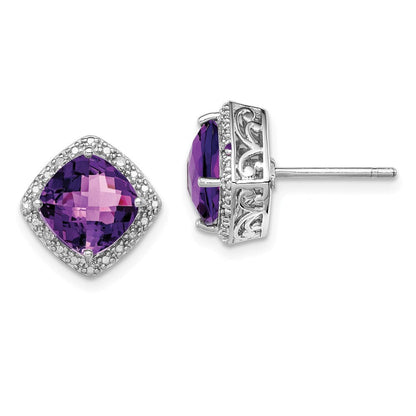 Sterlingsilber Rhodiniert Amethyst und Diamant Ohrringe