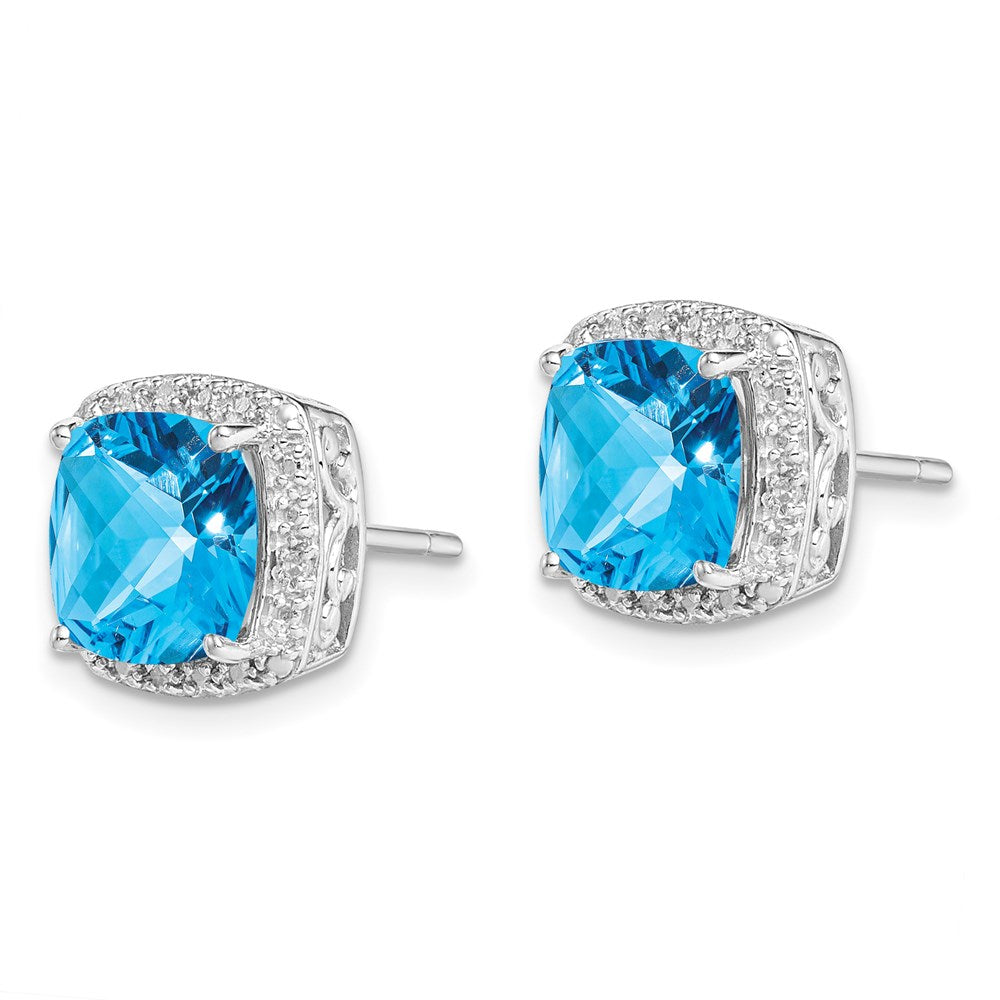 Sterlingsilber Rhodiniert Blautopas und Diamant Ohrringe