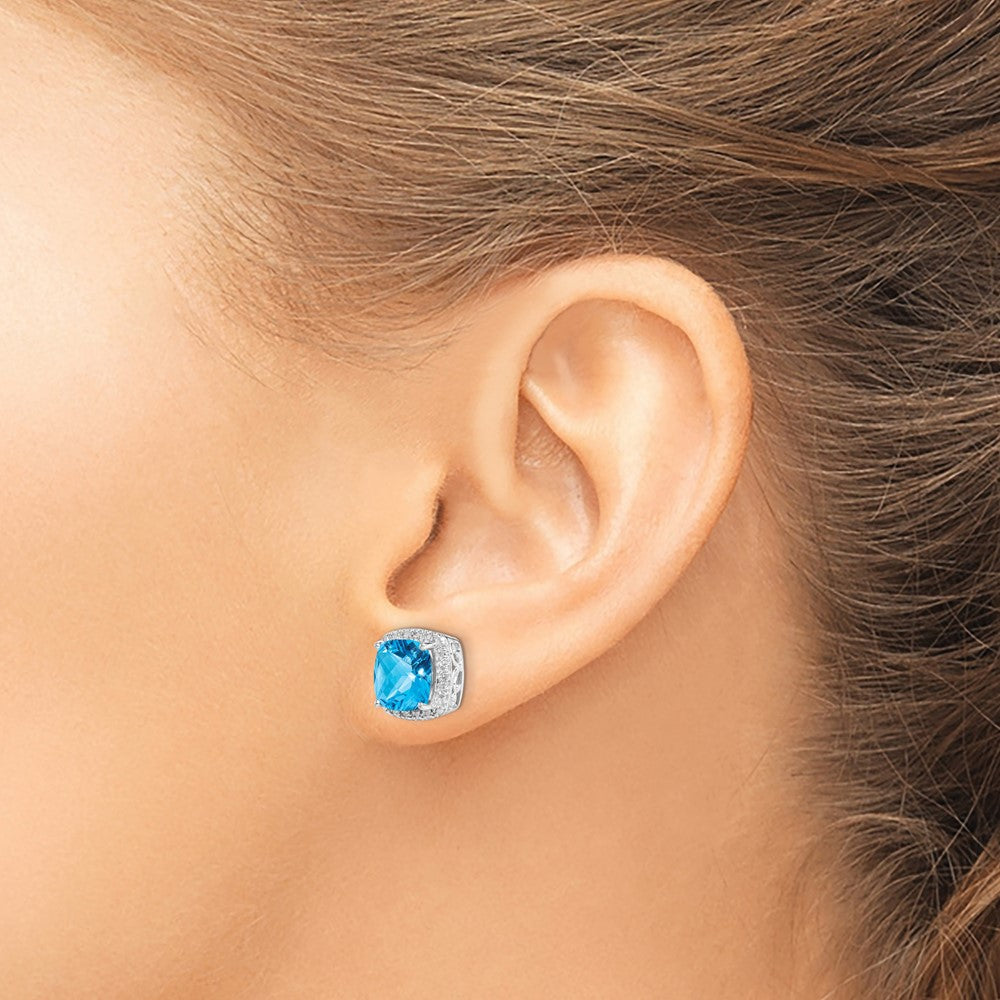 Sterlingsilber Rhodiniert Blautopas und Diamant Ohrringe
