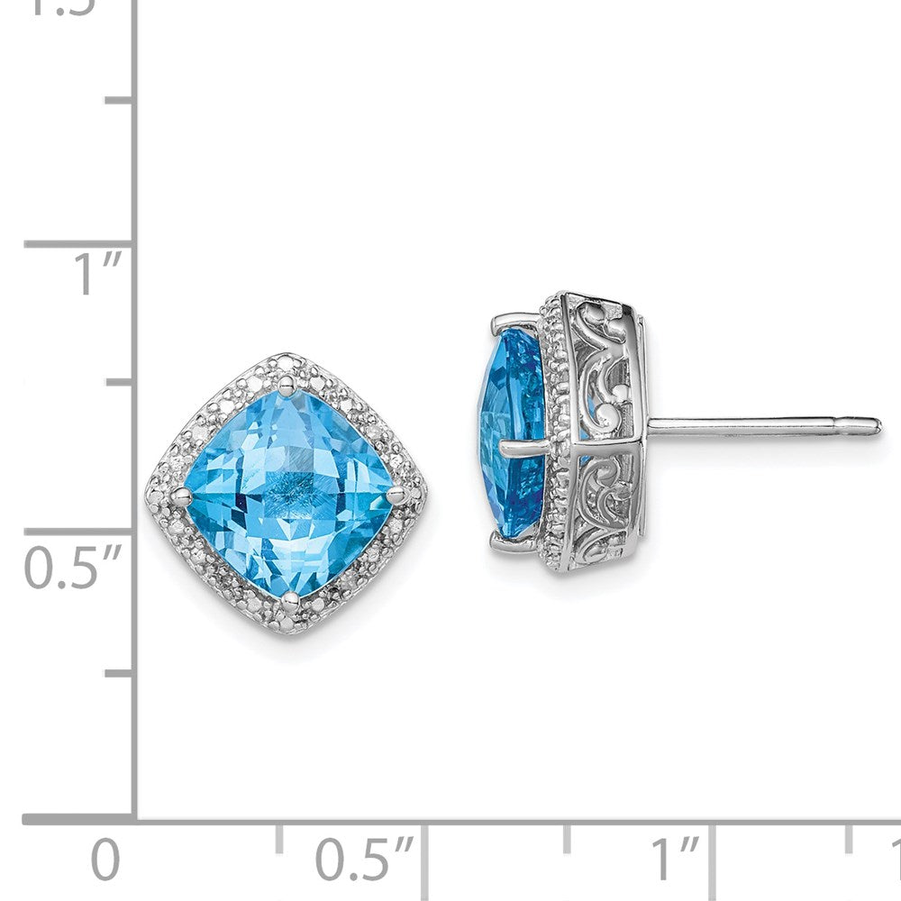 Sterlingsilber Rhodiniert Blautopas und Diamant Ohrringe