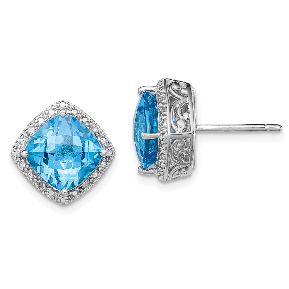 Sterlingsilber Rhodiniert Blautopas und Diamant Ohrringe