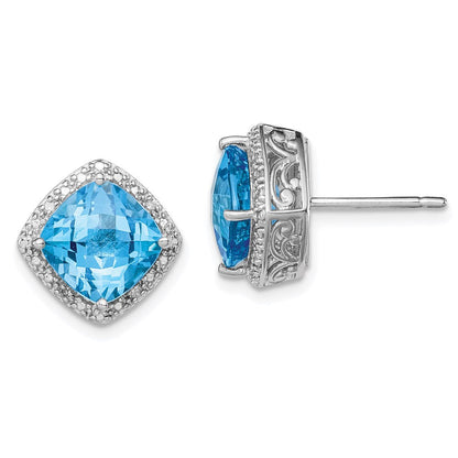 Sterlingsilber Rhodiniert Blautopas und Diamant Ohrringe