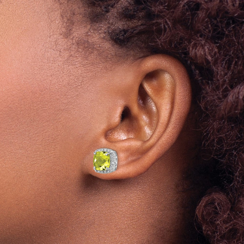 Sterlingsilber Rhodiniert Zitrone Quarz und Diamant Ohrringe