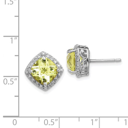 Sterlingsilber Rhodiniert Zitrone Quarz und Diamant Ohrringe