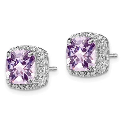 Sterlingsilber Rhodiniert Rosa Quarz und Diamant Ohrringe