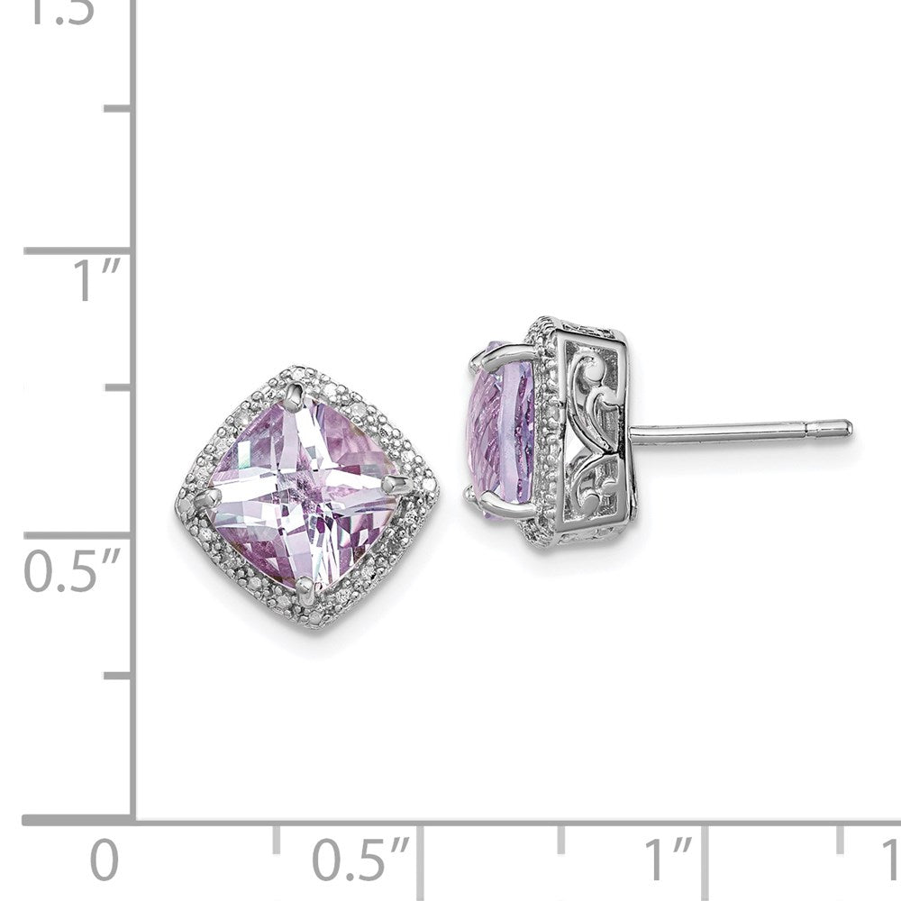 Sterlingsilber Rhodiniert Rosa Quarz und Diamant Ohrringe