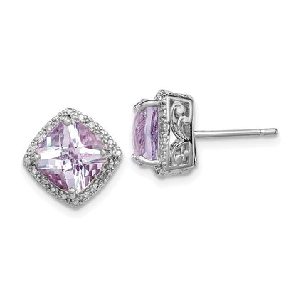 Sterlingsilber Rhodiniert Rosa Quarz und Diamant Ohrringe