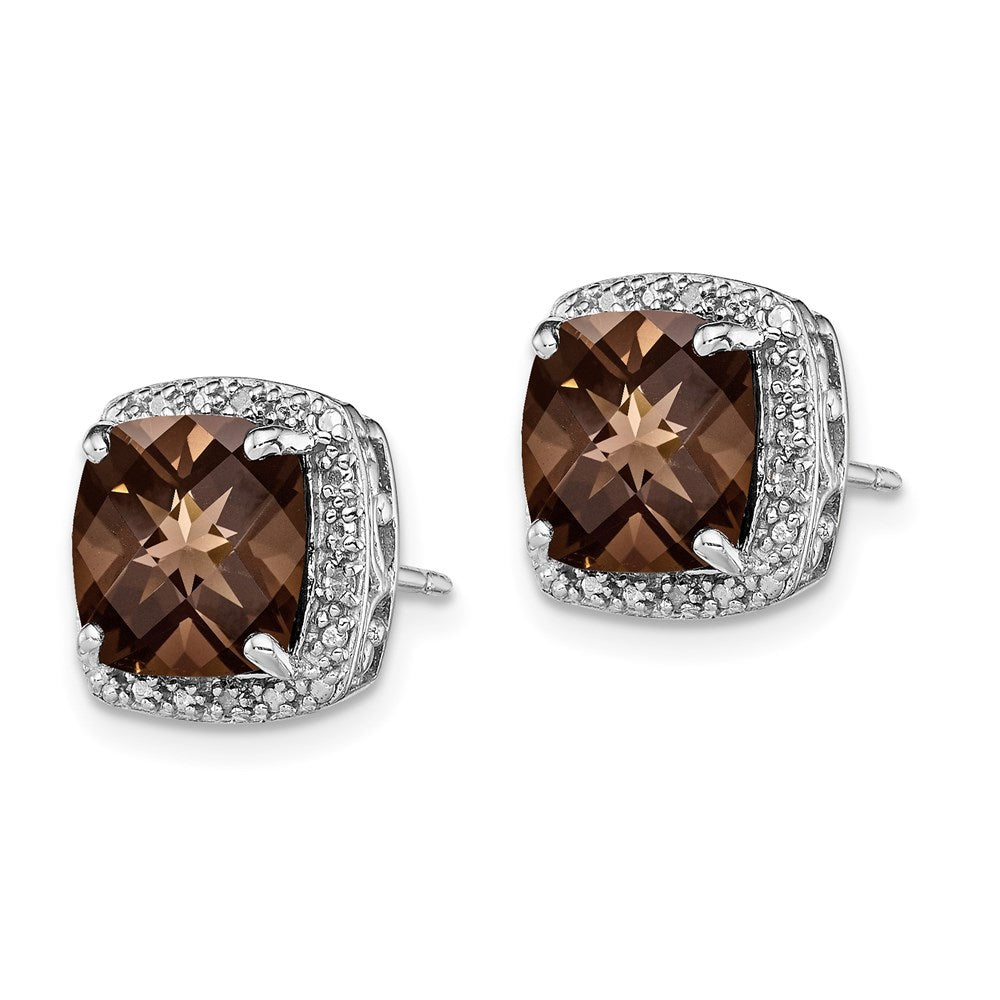 Sterlingsilber Rhodiniert Rauch Quarz und Diamant Ohrringe
