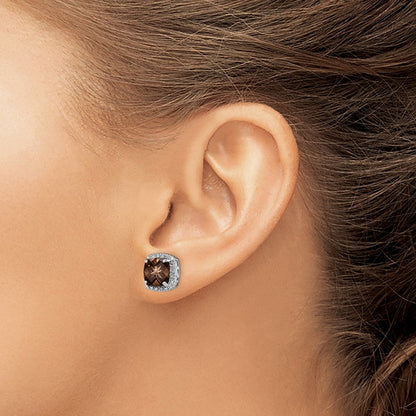 Sterlingsilber Rhodiniert Rauch Quarz und Diamant Ohrringe