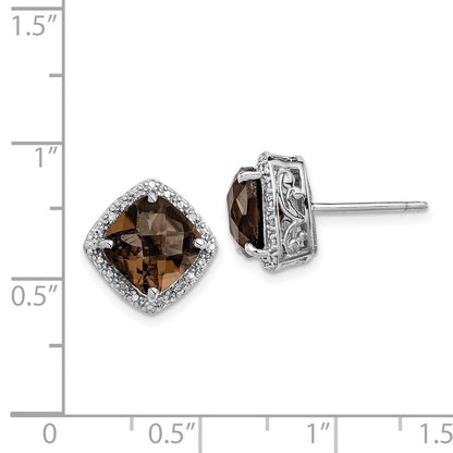 Sterlingsilber Rhodiniert Rauch Quarz und Diamant Ohrringe