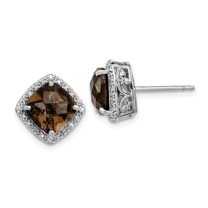 Sterlingsilber Rhodiniert Rauch Quarz und Diamant Ohrringe