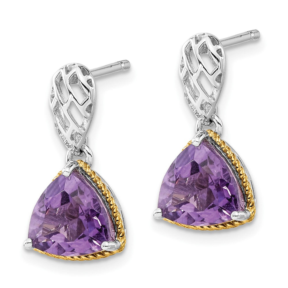 Sterlingsilber & Glanz Vergoldet Akzente Trillant Amethyst Stecker Ohrhänger
