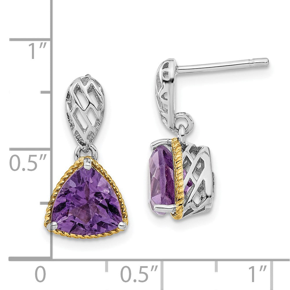 Sterlingsilber & Glanz Vergoldet Akzente Trillant Amethyst Stecker Ohrhänger
