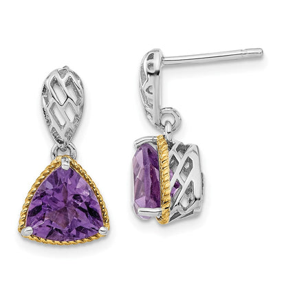 Sterlingsilber & Glanz Vergoldet Akzente Trillant Amethyst Stecker Ohrhänger