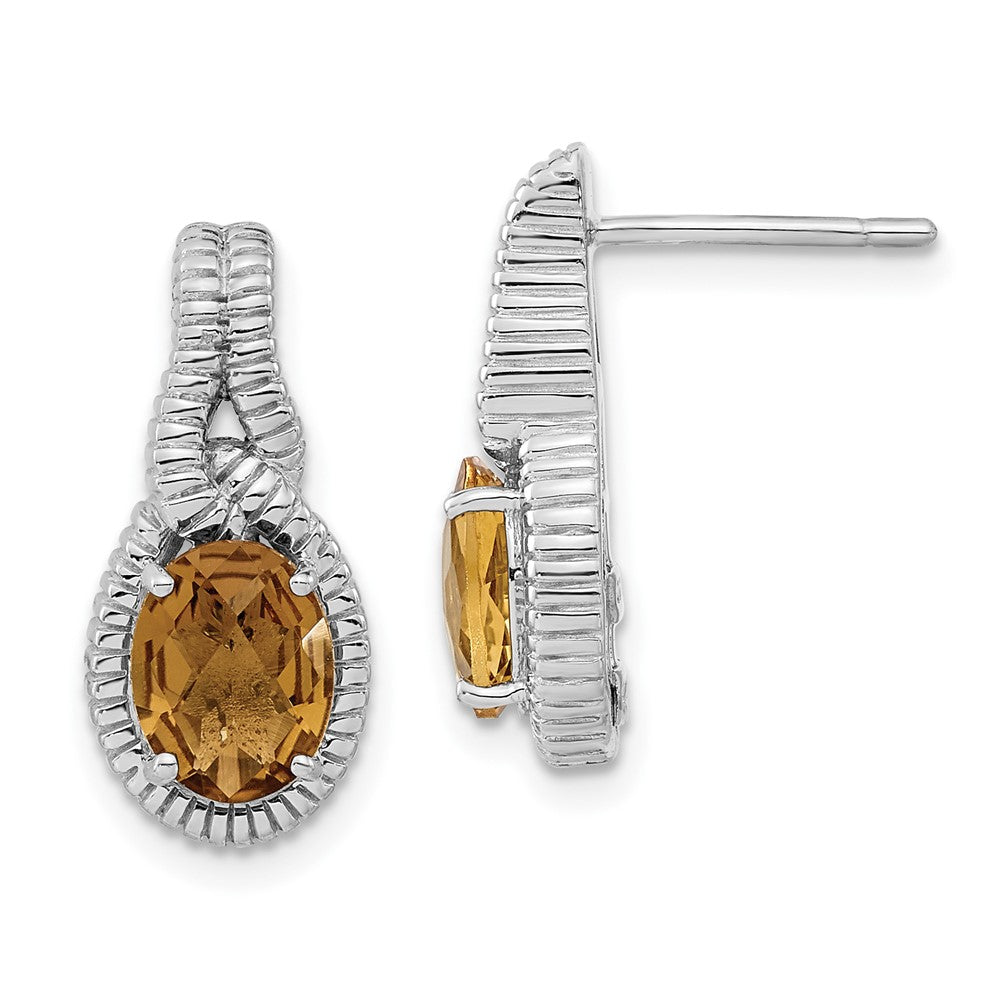 Sterlingsilber Poliert Oval Whiskey Quarz Stecker Ohrhänger