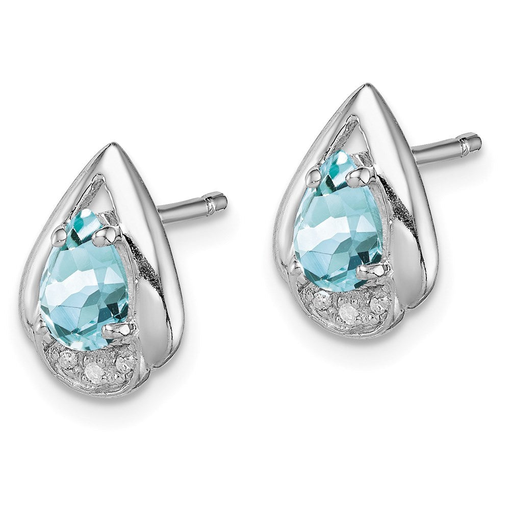 Sterlingsilber Rhodiniert Diamant & Aquamarin Ohrstecker