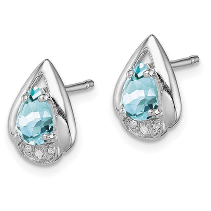 Sterlingsilber Rhodiniert Diamant & Aquamarin Ohrstecker