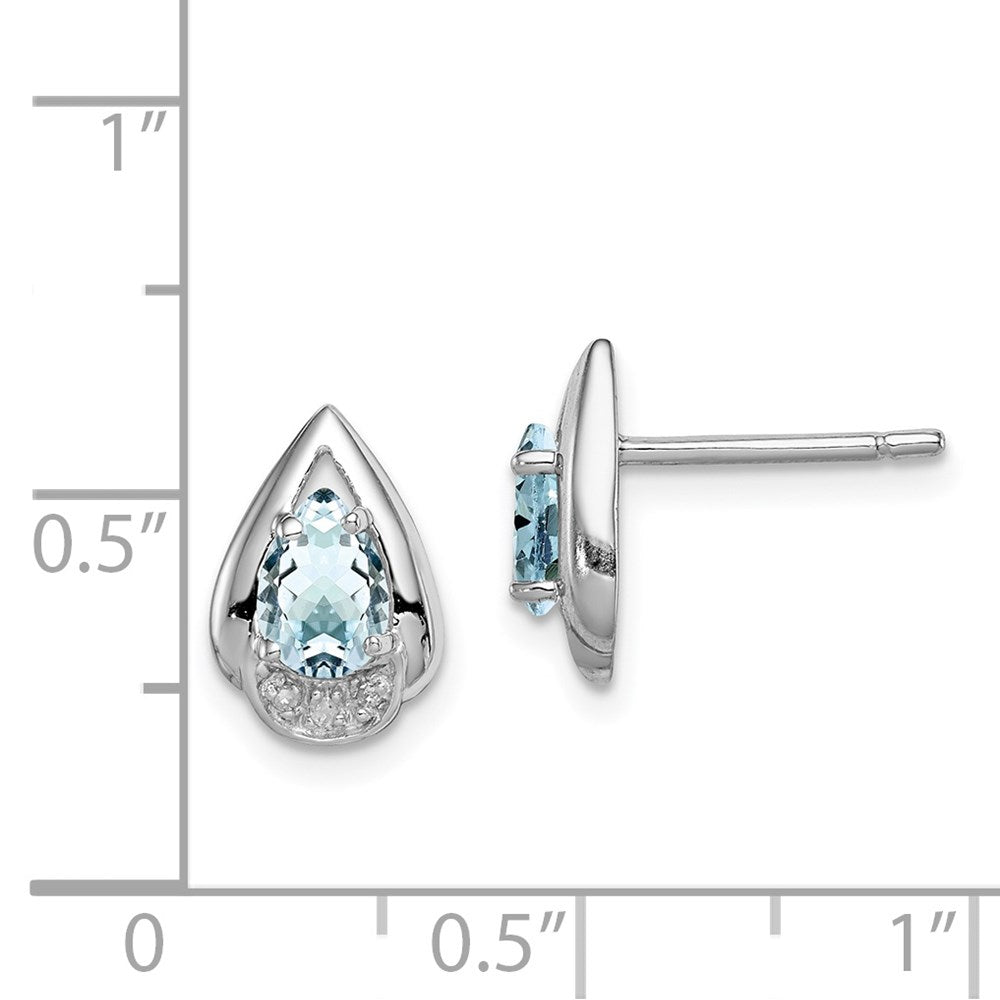 Sterlingsilber Rhodiniert Diamant & Aquamarin Ohrstecker