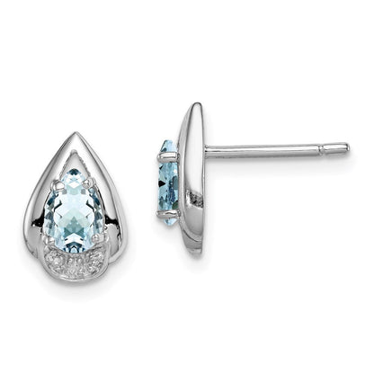 Sterlingsilber Rhodiniert Diamant & Aquamarin Ohrstecker