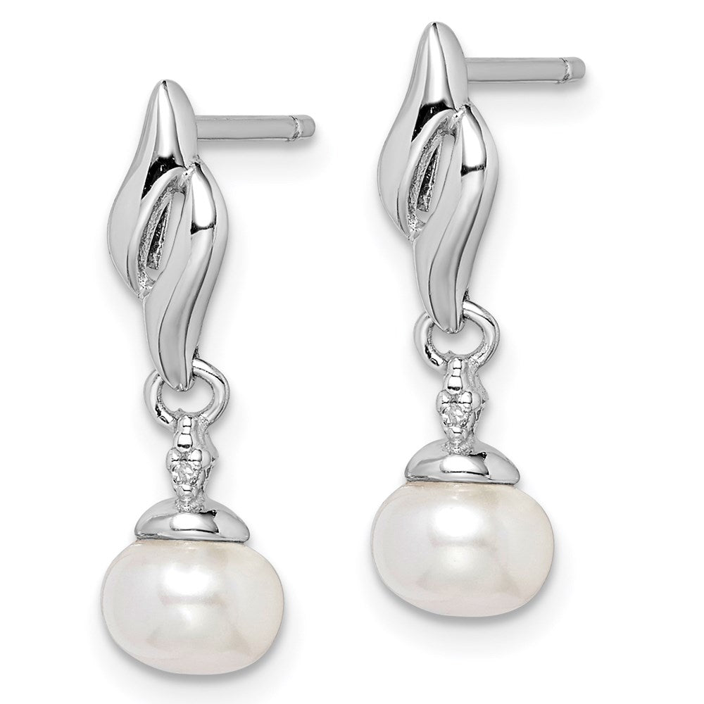 Sterlingsilber Rhodiniert Diamant & Fw Zuchtperle Stecker Ohr
