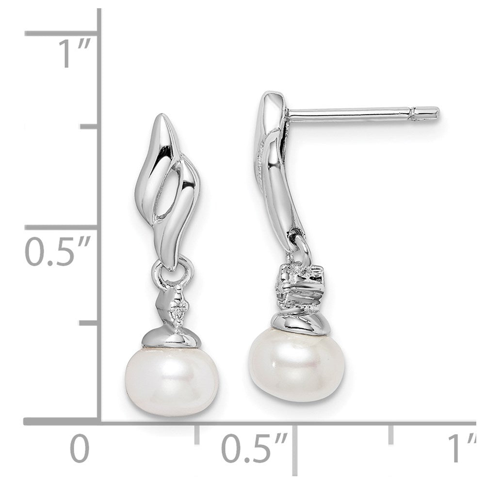 Sterlingsilber Rhodiniert Diamant & Fw Zuchtperle Stecker Ohr