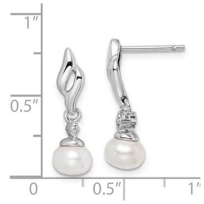 Sterlingsilber Rhodiniert Diamant & Fw Zuchtperle Stecker Ohr