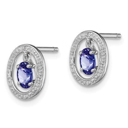 Sterlingsilber Rhodiniert Diamant & Tansanit Oval Ohrstecker