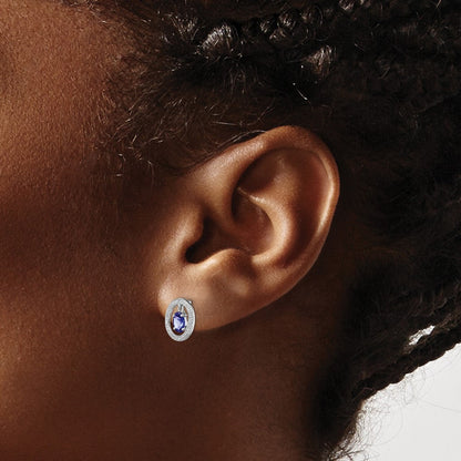 Sterlingsilber Rhodiniert Diamant & Tansanit Oval Ohrstecker